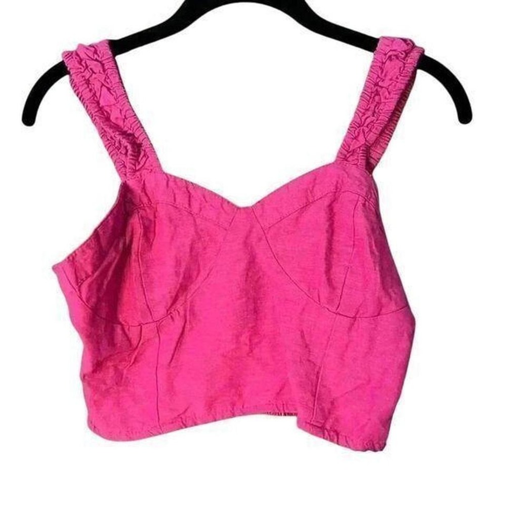 Hot Pink Ruched Strap Crop Top Bustier Summer Festival Party Tank A38‎